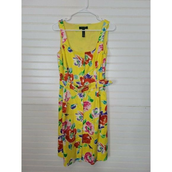 Lauren Ralph Lauren Dresses & Skirts - Lauren Ralph Lauren Yellow Floral Belted Sleeveless Dress Sz. 10